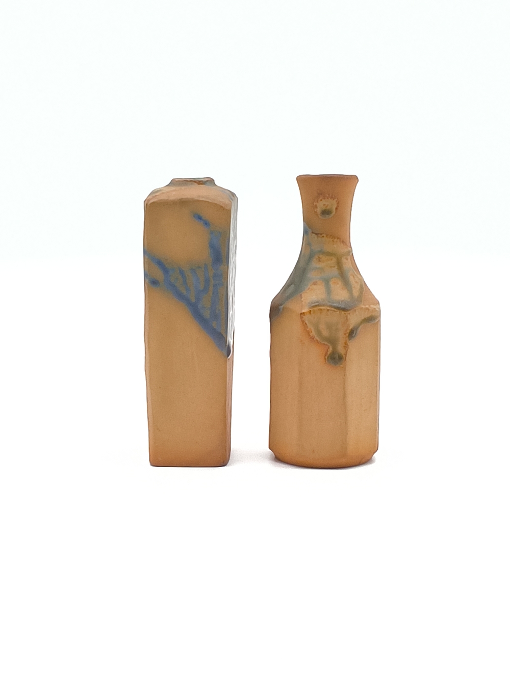 Vintage Artisan Studio Pottery Stoneware Vase Pair - Minimalist White Drip - Picture 7 of 10